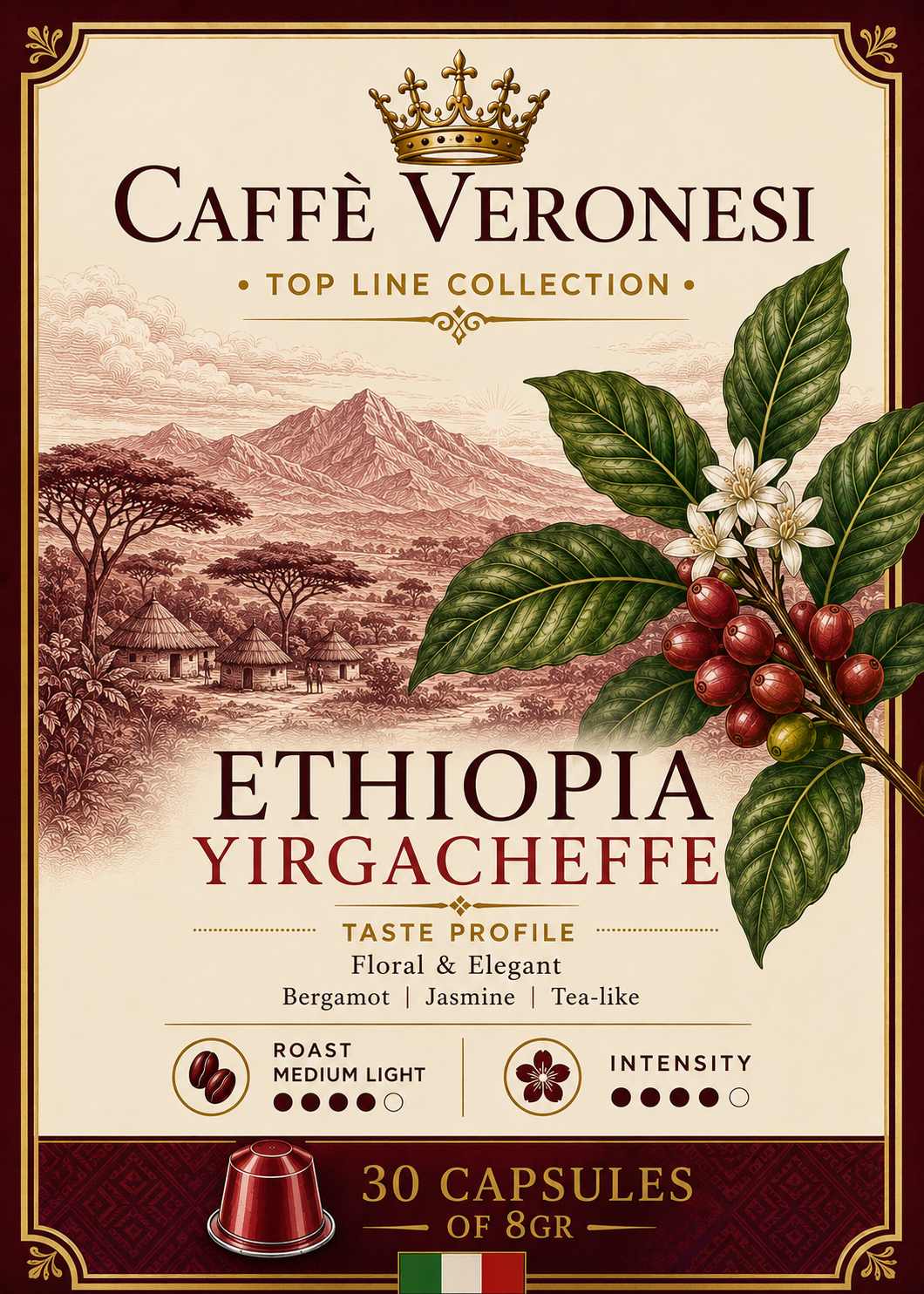 Ethiopia Yirgacheffe. 30 capsules de 8 gram