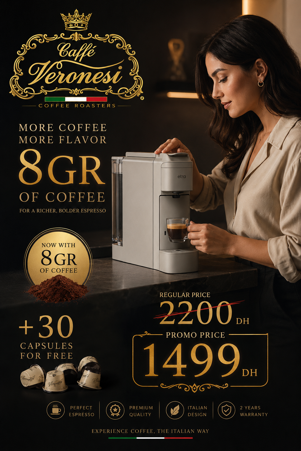 LUMINA Espresso Machine AUTOMATICA + 30 capsules for free . Cream color